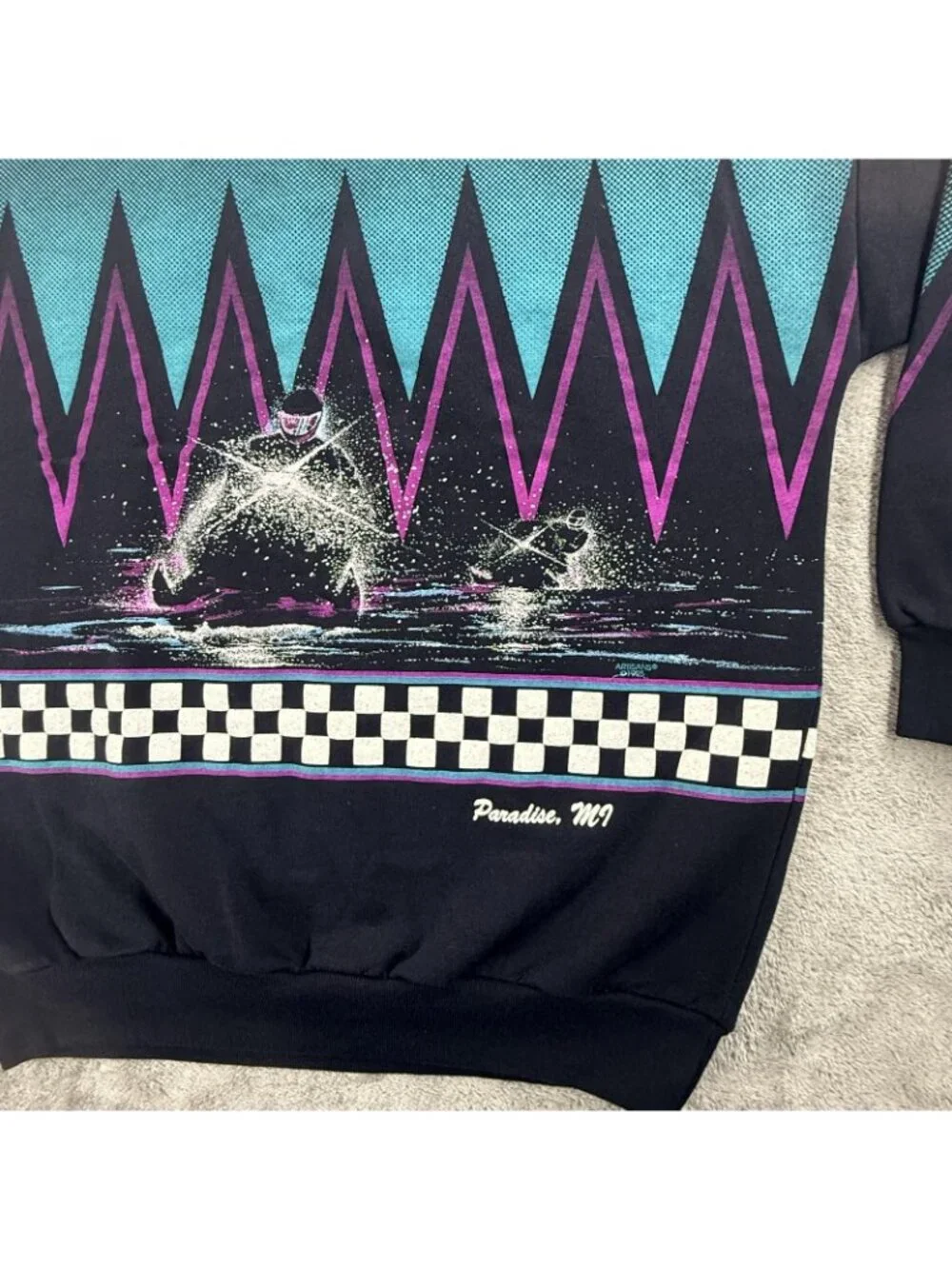 Vintage Artisans Sweatshirt Mens XL Black Water Ski Graphic Fleece USA 90s AOP - Picture 4 of 16